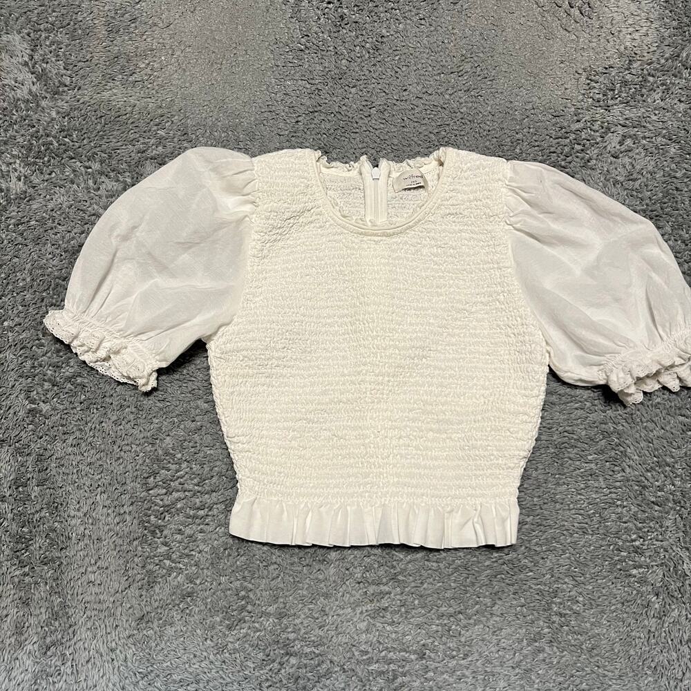 Aritzia Wilfred TEMPEST Smocked Chiffon Work Blouse Womens XXS Off White